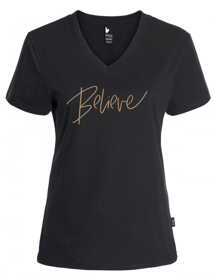 T-shirt col V - Believe - noir